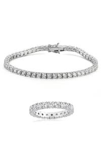 Valori Jewels 7.92 Karat Zirkon Taşlı, Gümüş Su Yolu Bileklik, Tamtur Yüzük Ikili Set Kombini
