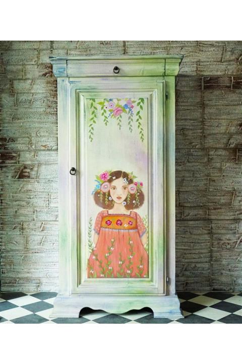 handizayn El Boyaması Kız Figürlü Dolap