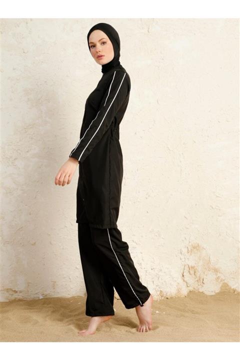 Mayo Bella Kadın Siyah Ara Biyeli Tam Kapalı Mayo