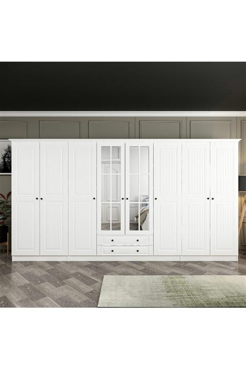 Minar Kale 190 Cm 8 Mebran Kapaklı 2ç Taçlı Dolap - Beyaz