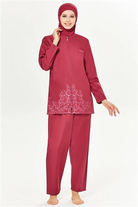 Mossta Desenli Tesettür Mayo Mürdüm