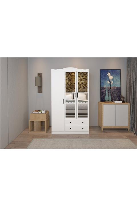 SUNROYAL Lavinia Beyaz 3 Kapak 2 Çekmece Gardırop