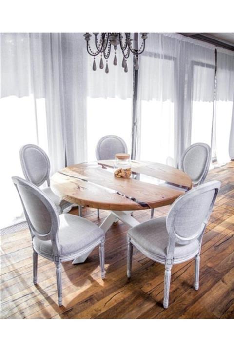 ISIKLARWOOD Açık Ceviz Yuvarlak Doğal Ahşap Epoksi Masa