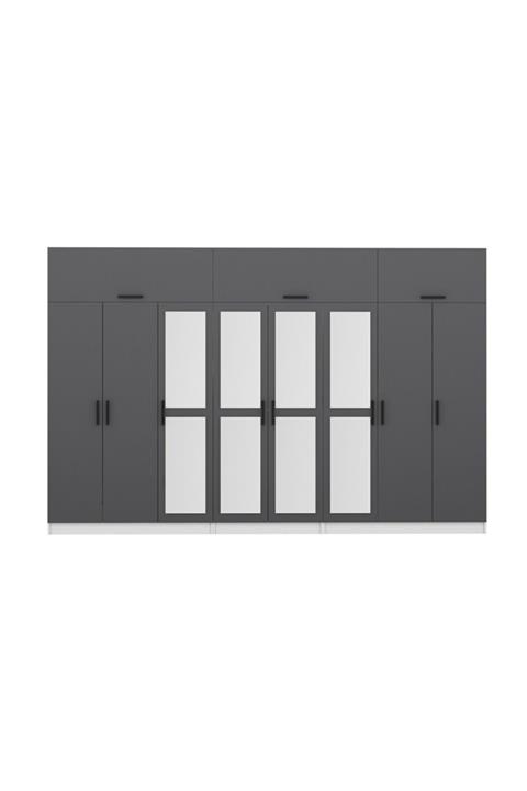 Minar Kale 8 Kapak 4 Ayna 4ç Dolap Ve Yüklük Beyaz Antrasit 190cm