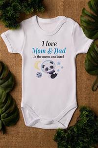 Overoz Unisex Beyaz Bebek I Love Mom & Dad Baskılı Çıtçıtlı Bebek Body Zıbın Bebek Badi 5002