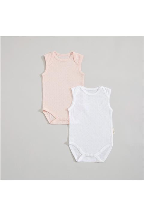 Chakra Unisex Bebek Beyaz Pembe Lonya Kolsuz Body Set 2 Li