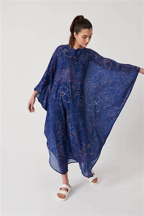 Haşema Çiçek Desenli Lacivert Pareo