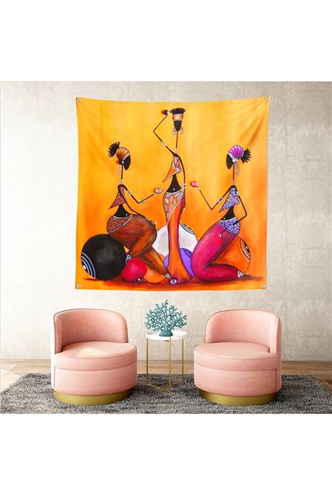Realhomes Afrikan Motifli Dijital Baskılı Özel Tasarım Tapestry Duvar Halısı