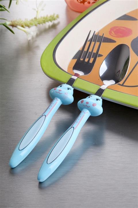 Baroness Mavi Figürlü Lüks Çelik Mama Çatal Kaşık Seti