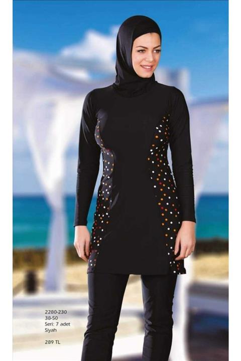 Seamark Kadın Siyah Puantiye Detaylı Tesettür Mayo