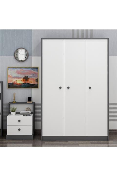 BMdekor Beyaz Antrasit Gardrop Life 3 Kapak