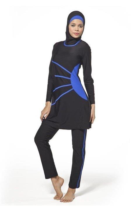 Adasea 0385 Siyah-mavi Tam Boy Lycralı Tesettür Mayo
