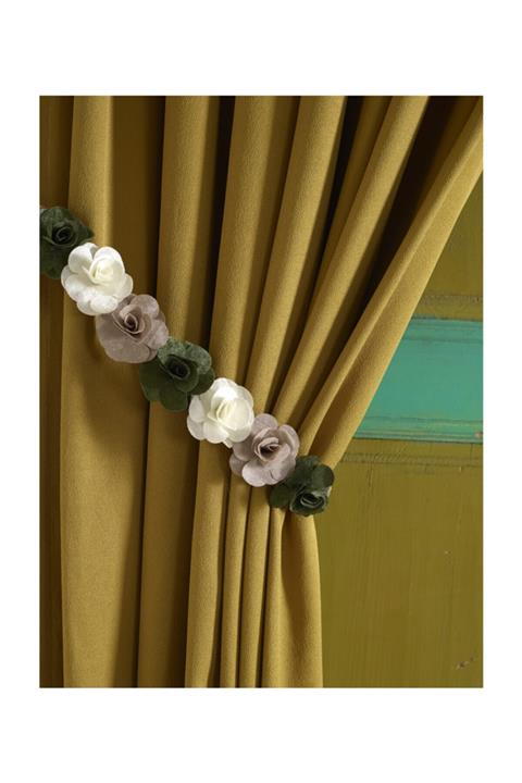 Verde Bianco Yeşil Bej Krem Çiçekli Braçol Fon Bağı