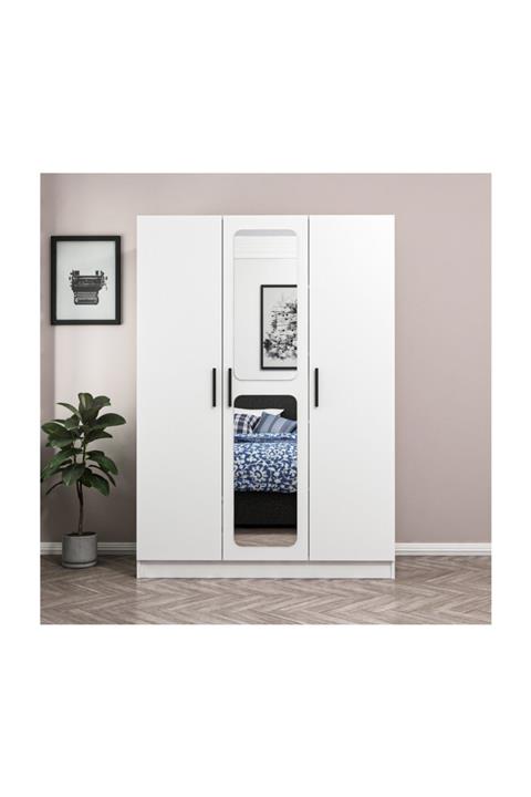 Minar Kale 3 Kapak Aynalı 2 Çekmece Zincir Dolap - Beyaz