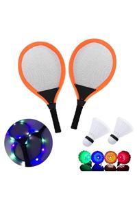 gemcshop Işıklı Badminton Seti Hafif Portatif Taşınabilir Fileli Işıklı Raket Işıklı Topu Dahil