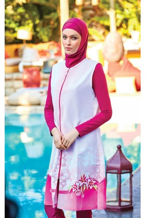 Adasea 2023 Fuşya Jileli 3 Lü Tesettür Mayo