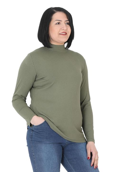 FİERTE Kadın Büyük Beden Kazak Ccanchor Yarım Balıkçı Yaka Uzun Kol Fitilli Penye Spor Bordo Haki Si