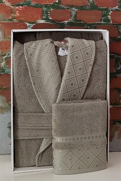 Özdilek Haki Serene Şal Yaka Bornoz + Baş Havlusu Set- L Beden