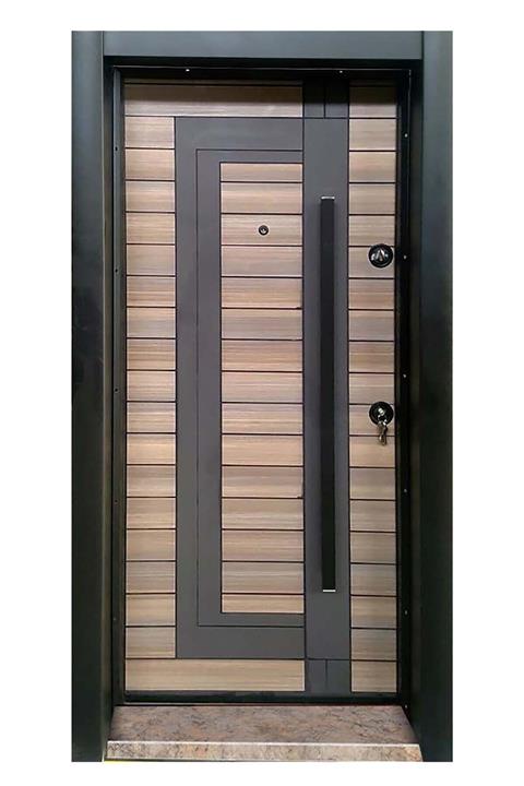 Tezdoor Tez1557 Siyah Kasalı Rustik Çizgili Düz Model Daire Kapısı, Tırnaklı Sistem Çelik Kapı