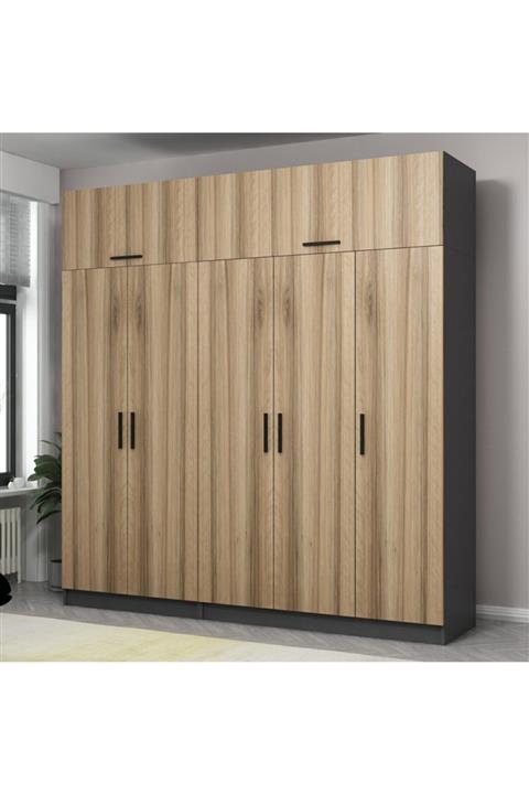 Minar Kale 5 Kapaklı 2çli Dolap Ve Yüklük Antrasit Dore 210cm