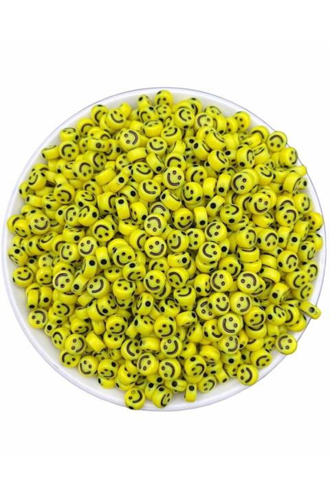 Hedef Bijuteri 25gr Sarı Renk 4x7mm Smile,gülen Yüz Boncuk ,yassı Plastik Gülen Surat Boncuk (25 Gr,  200 Adet)