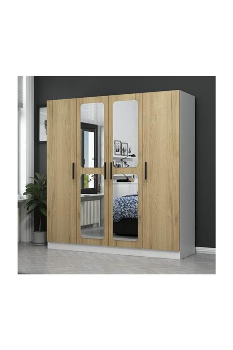 Minar Kale 4 Kapaklı Aynalı 2ç Dolap - Pera Ceviz