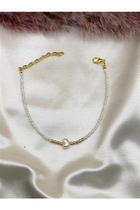 Eylülün Takısı Beyaz Renk Boncuk Inci Detaylı Halhal