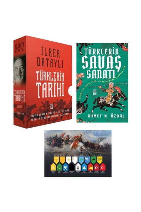Timaş Yayınları Türklerin Tarihi + Türklerin Savaş Sanatı 3 Kitap Set / Türk Devletleri Bayrakları Afişi Hediyeli