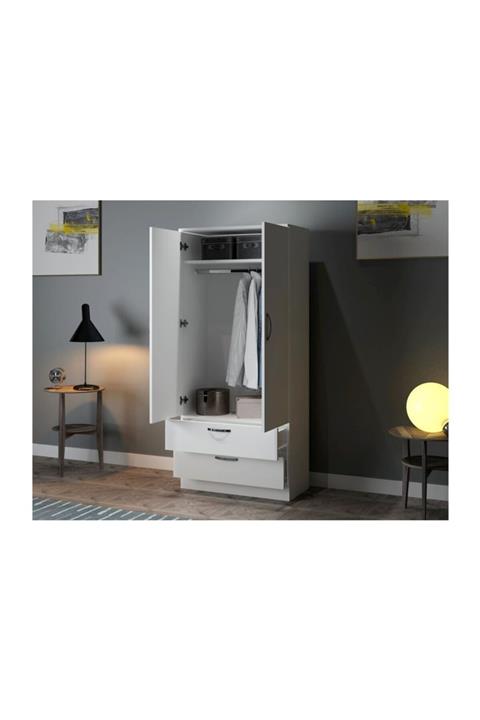 Vivense Anima 2 Kapaklı 2 Çekmeceli Dolap Beyaz