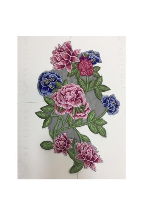 HÜMA Pembe Mavi Güllü Arma Yama Aplike