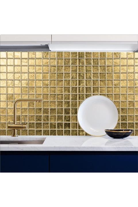 Bigaimaj Mutfak Tezgah Arası Folyo Kaplama Taş Desen Gold Renk 60cmx100cm