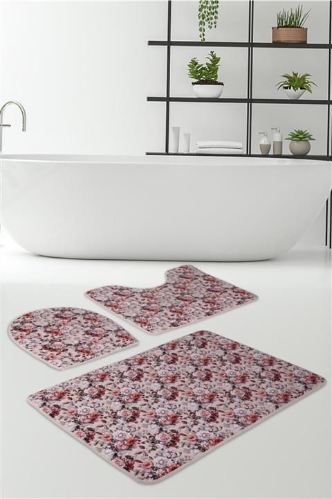 Bonny Home Saklıbahçe Pembe 3lü Banyo Paspası Halısı Seti Kaymaz Klozet Takımı