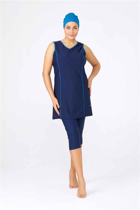 Adasea Yarı Kapalı Tesettür Mayo Büyük Beden 3305 Koyu Lacivert