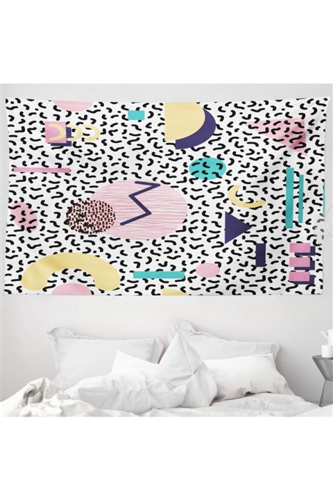 Rengirenk Çizgili Mikrofiber Geniş Duvar Halısı Modern Geometrik Desenli