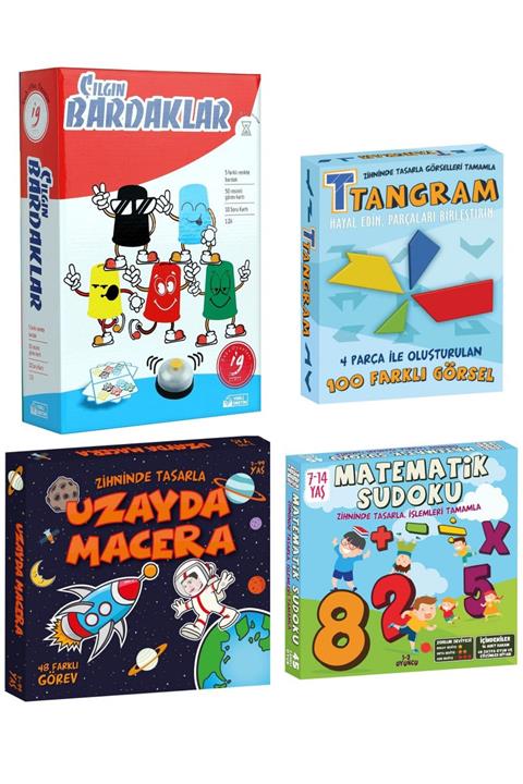 Oyun ve Sanat Ilkokul Tatil Seti - Akıl Zeka Oyunları Seti 2 - Bardak Oyunu, Uzayda Macera, Tangram, Matem. Sudoku
