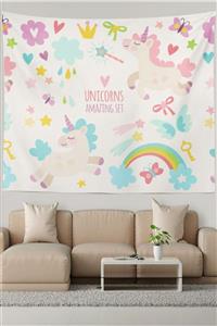 Ysahome Unicorn Amazing Set Yazılı Tatlı Desenli Duvar Halısı