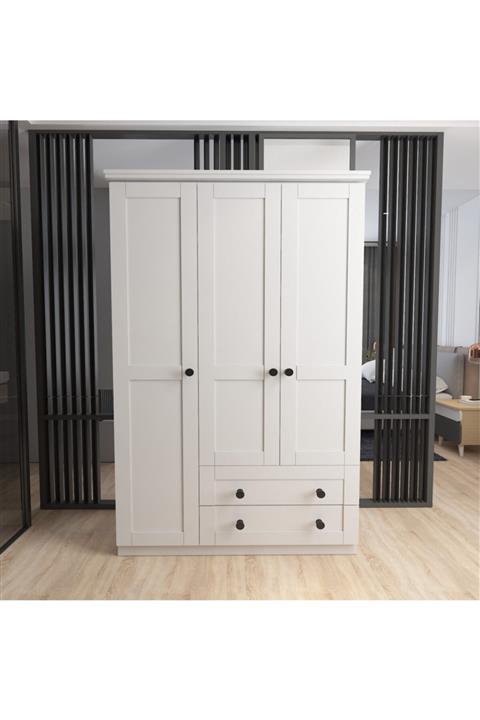 Nettrends Octopus 3 Kapak 2 Çekmece Gardrop Beyaz 90cm