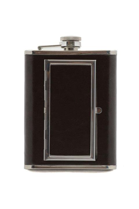 Berrinstore 6 Oz Paslanmaz Çelik Deri Kaplama Tabaka veMatara