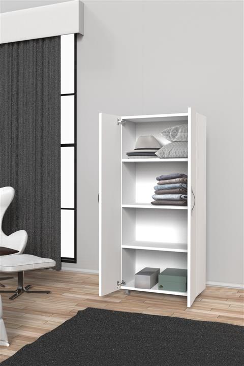 Mimilos Iki Kapaklı Dört Raflı Yatak Odası Dolabı D1 Elbise Dolabı