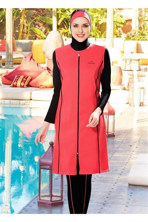 Adasea Yelekli Dalgıç Model Tulum Tesettür Mayo Mercan