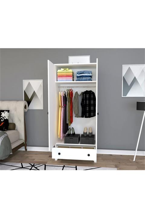 DECOMECH More 2kapaklı 1 Çekmeceli Dolap-beyaz