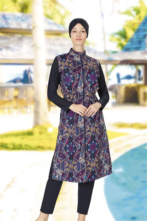 LADYTES Kadın Siyah Tesettür Mayo Gkn2114