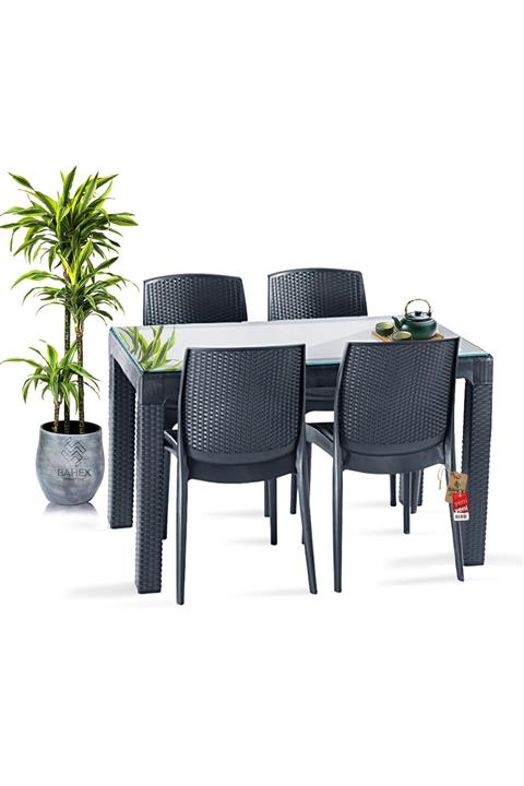 bahex Violet 70x120cm Camlı 4'lü Natura S Bahçe Balkon Masa Takımı