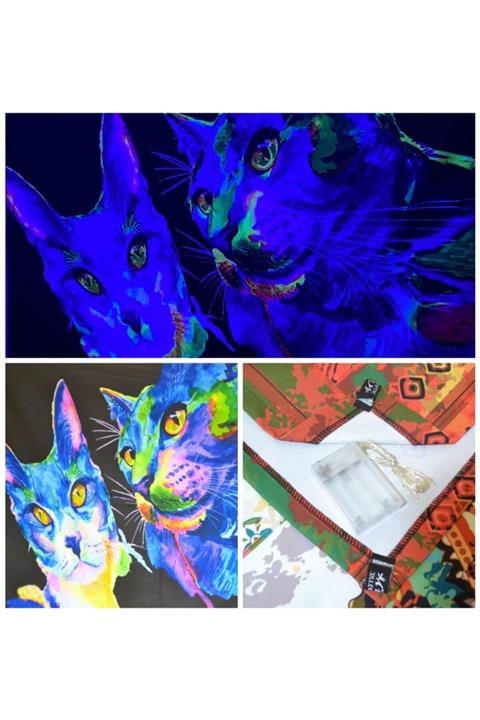 Neptün Life Kediler Neon Duvar Örtüsü Ve Duvar Halısı