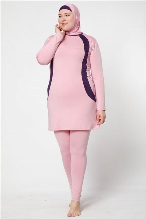 Moda Çizgi Tam Kapalı Taytlı Likralı Büyük Beden Tesettür Mayo 28011