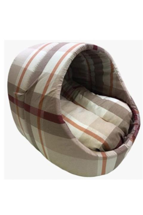 CatHouse Kahverengi Desenli Kedi Mağara Ev Yuvası Yıkanabilir