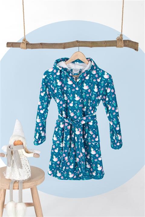 HAMUR Bebek Çocuk Swan Renkli Kapüşonlu Bornoz 6-8 Yaş