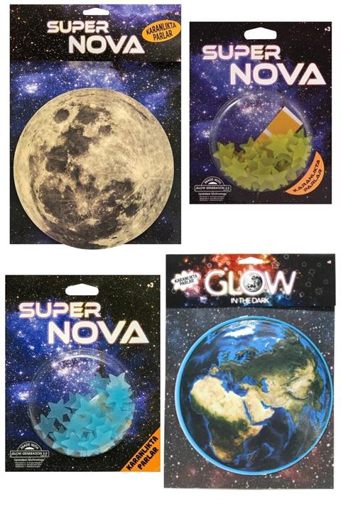 Artikel Karanlıkta Parlayan Dünya Ay Ve Yıldızlar 4'Lü