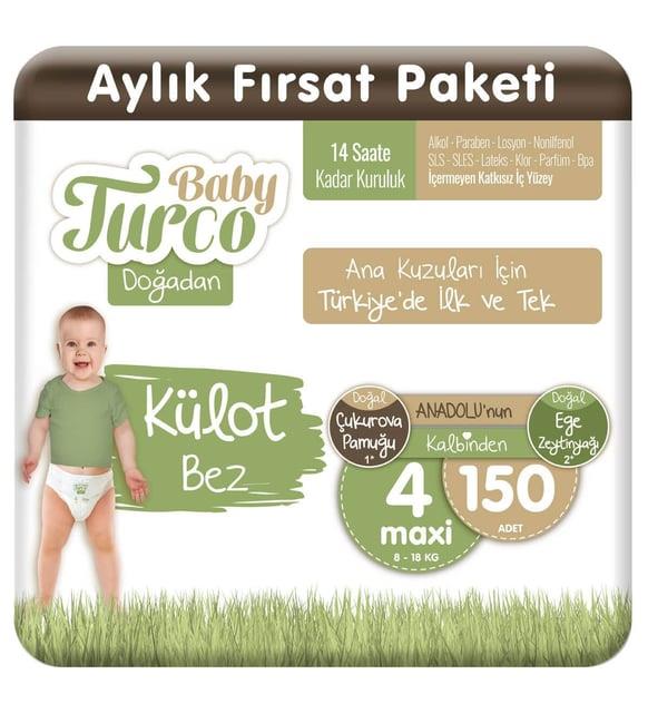 Baby Turco Doğadan Külot Bez 4 Numara Maxi 150 Adet