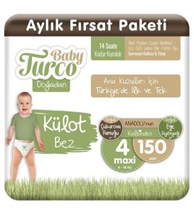 Baby Turco Doğadan Külot Bez 4 Numara Maxi 150 Adet